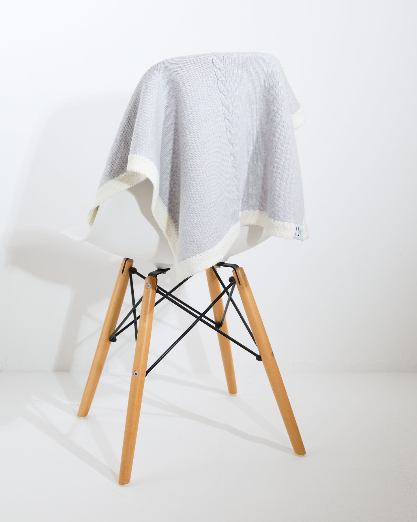 100% Merino Cable Plain Baby Blanket - Grey