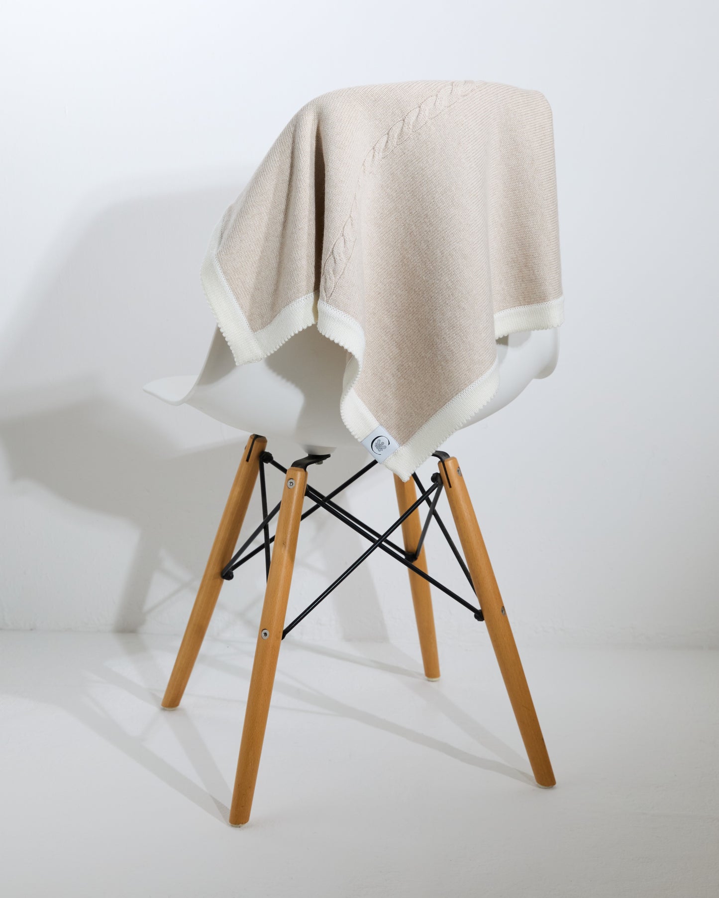 100% Merino Cable Plain Baby Blanket- Cappucino