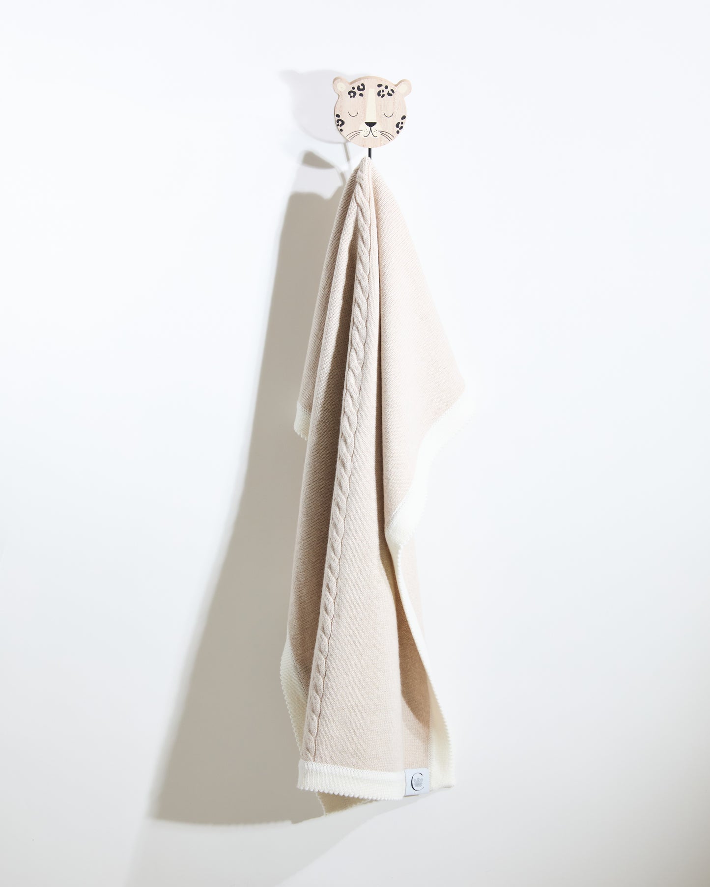 100% Merino Cable Plain Baby Blanket- Cappucino