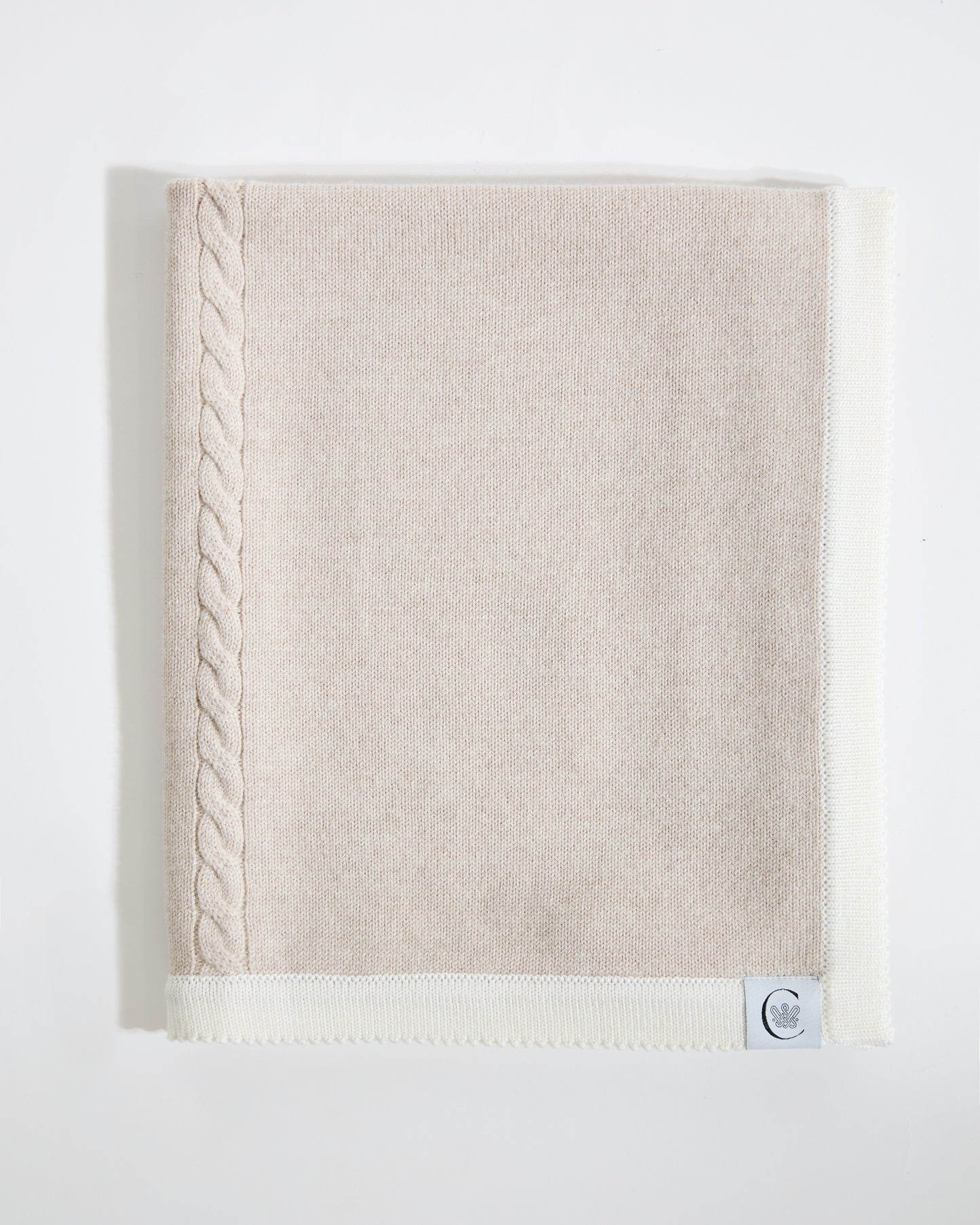 100% Merino Cable Plain Baby Blanket- Cappucino