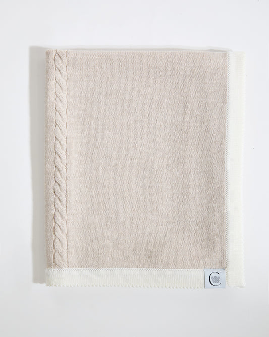 100% Merino Cable Plain Baby Blanket- Cappucino