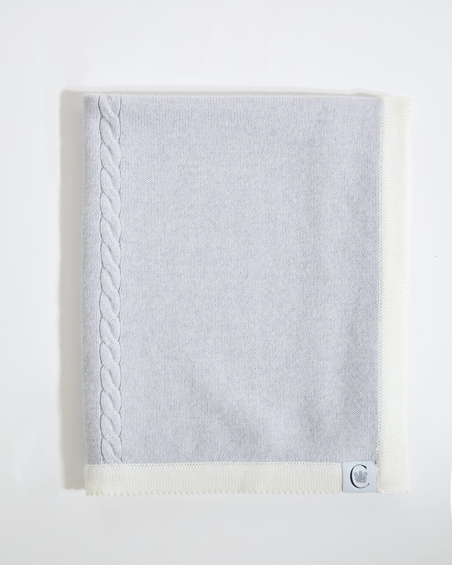 100% Merino Cable Plain Baby Blanket - Grey