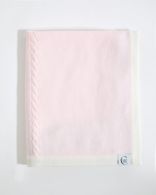 100% Merino Cable Plain Baby Blanket- Pink