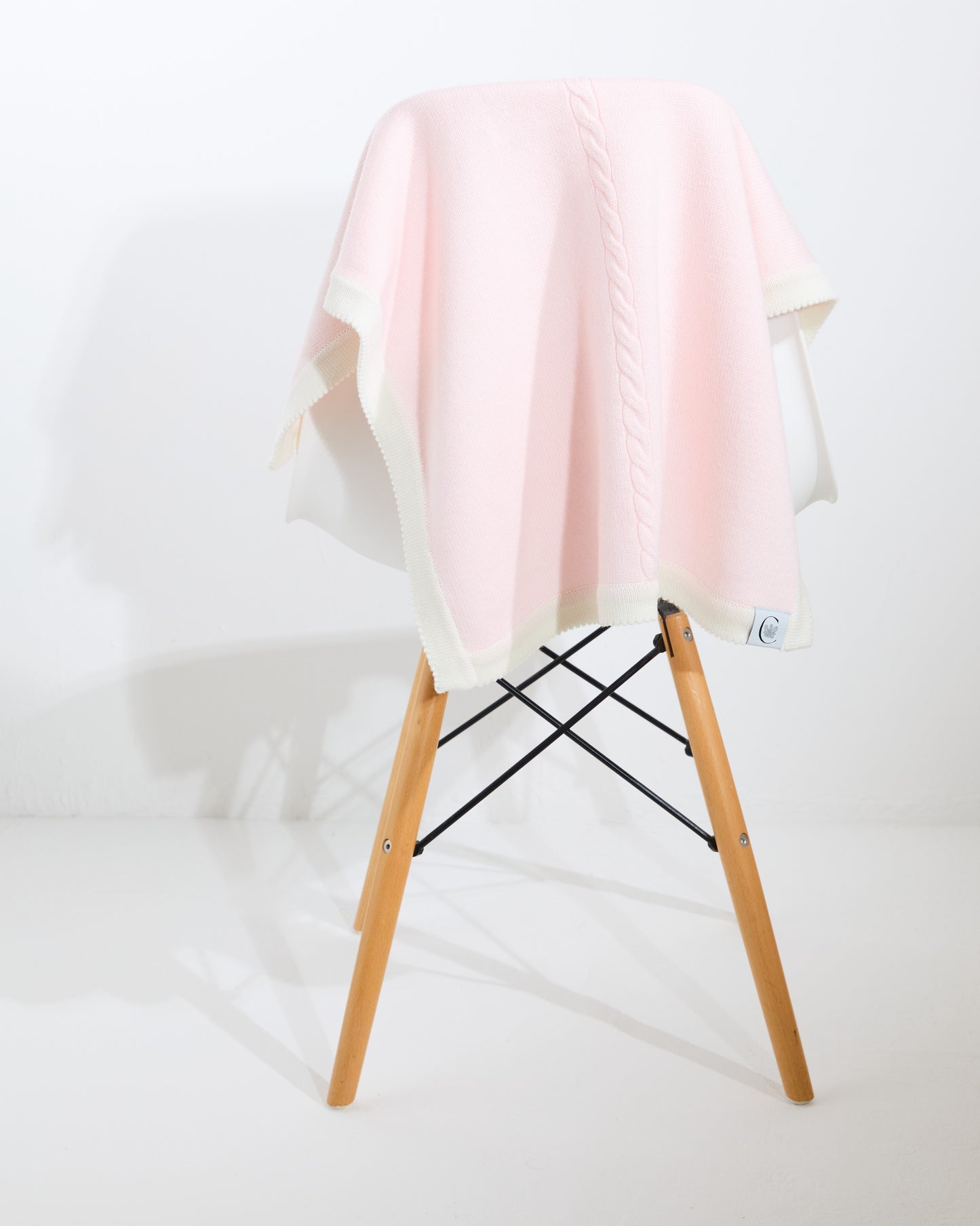 100% Merino Cable Plain Baby Blanket- Pink