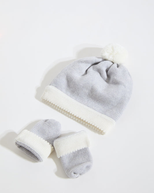 100% Merino Baby Hat & Mittens Set - Grey