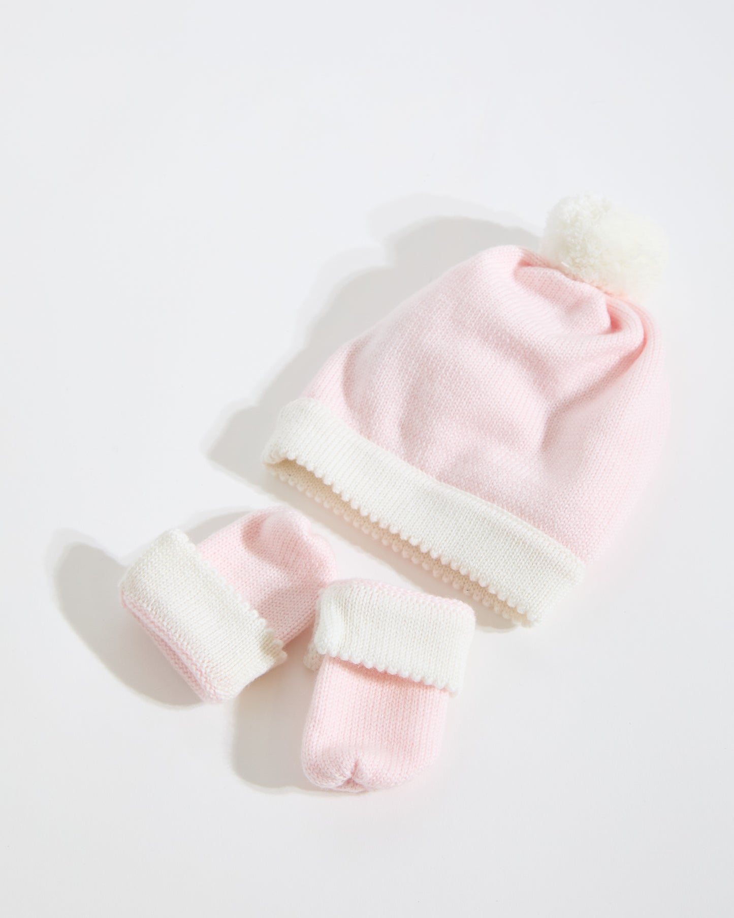 100% Merino Baby Hat and Mittens - Pink