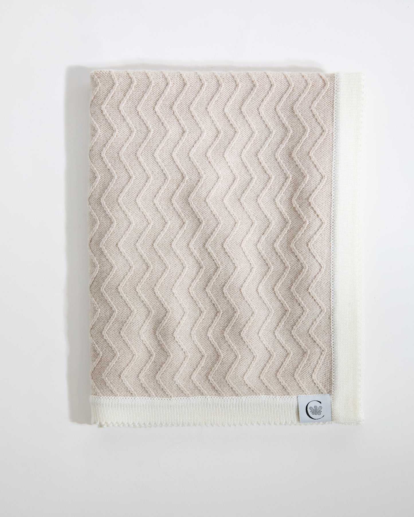 100% Merino Zig Zag Ribbed Baby Blanket - Cappucino