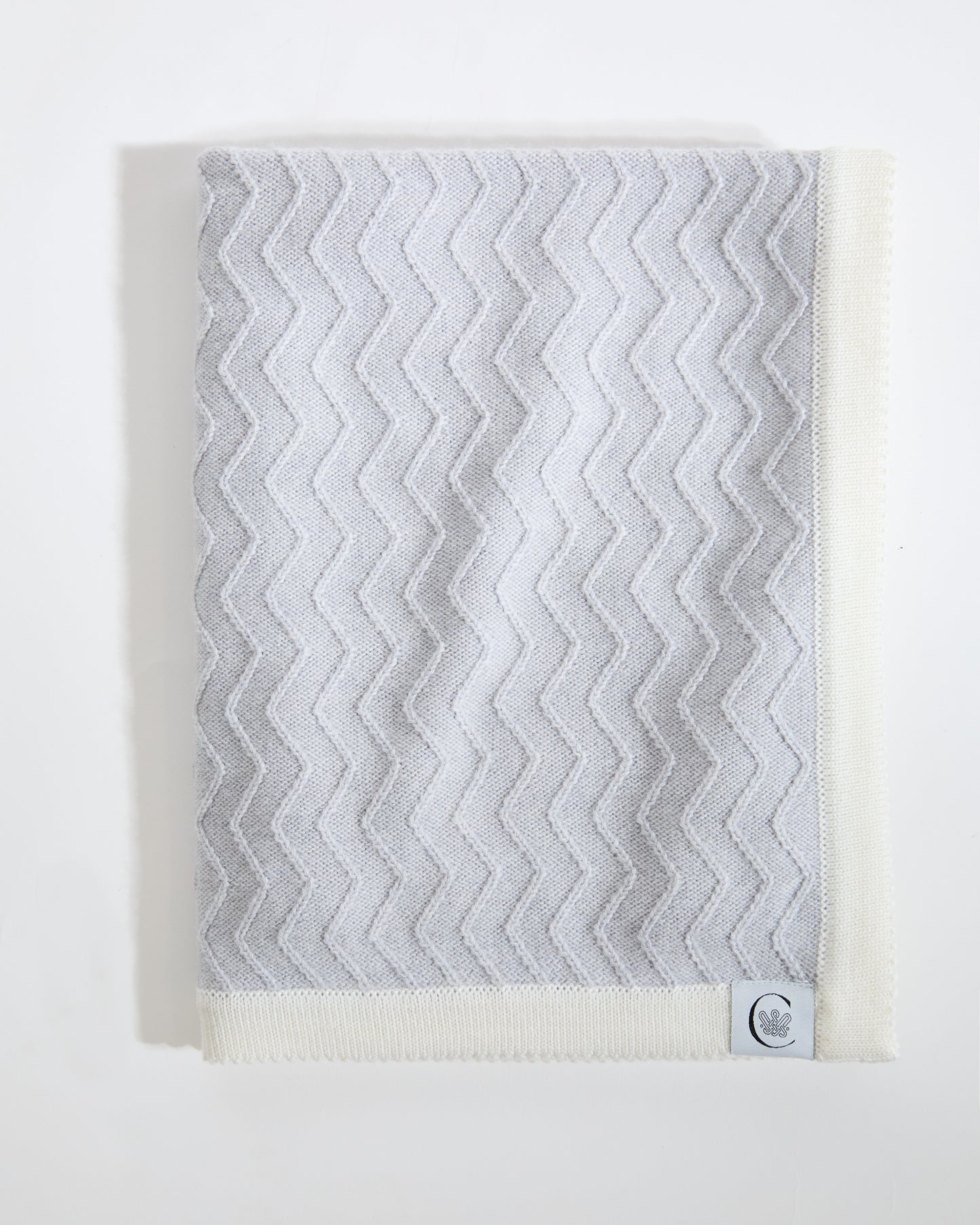 100% Merino ZigZag Ribbed Baby Blanket- Grey