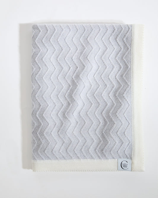 100% Merino ZigZag Ribbed Baby Blanket- Grey