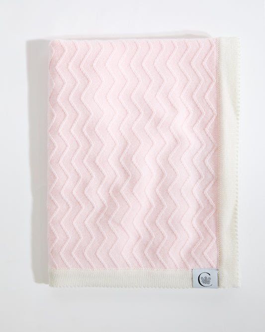 100% Merino ZigZag Ribbed Blanket - Pink