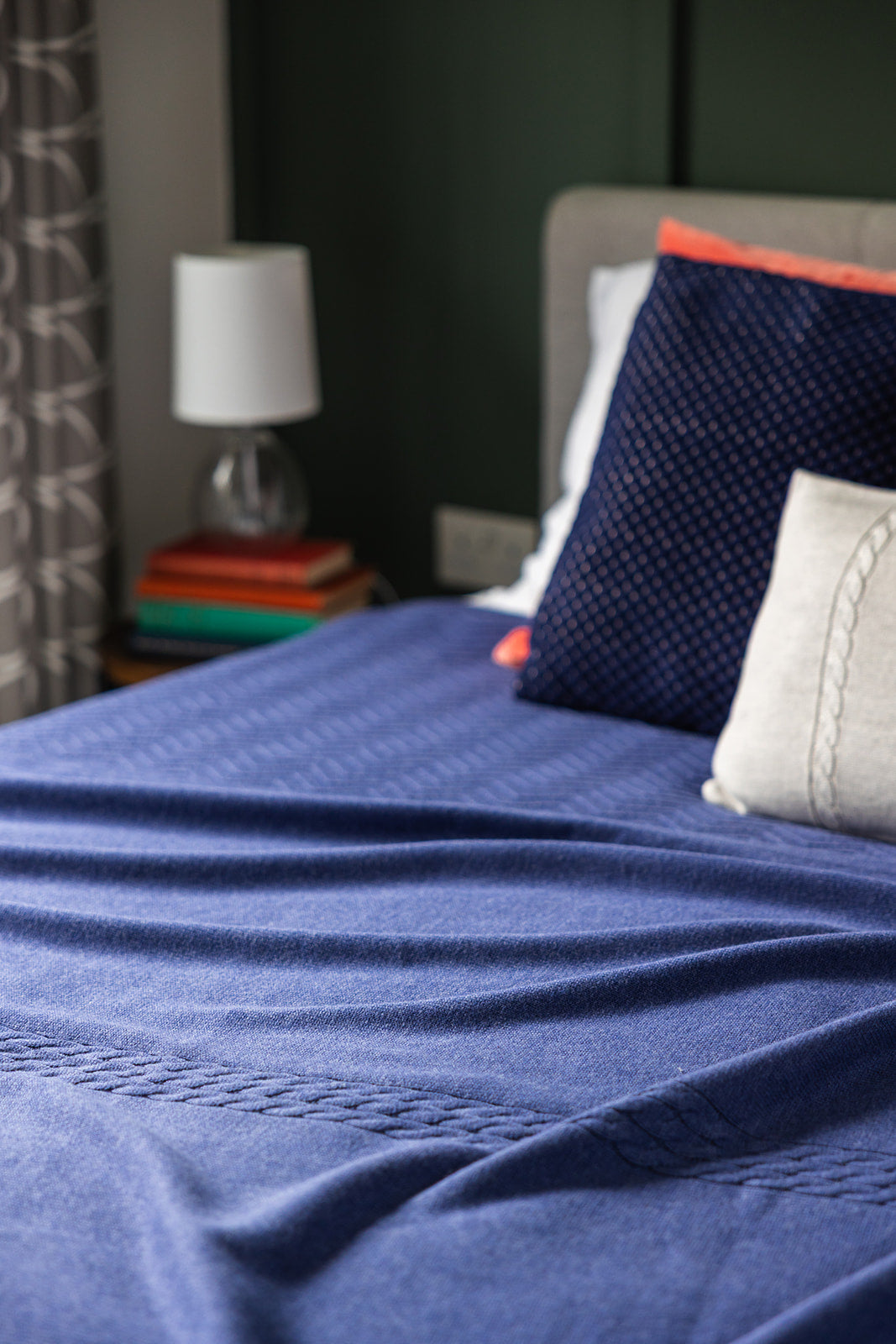 Merino Blend Knitted Cable Plain Throw - Deep Cobalt Blue