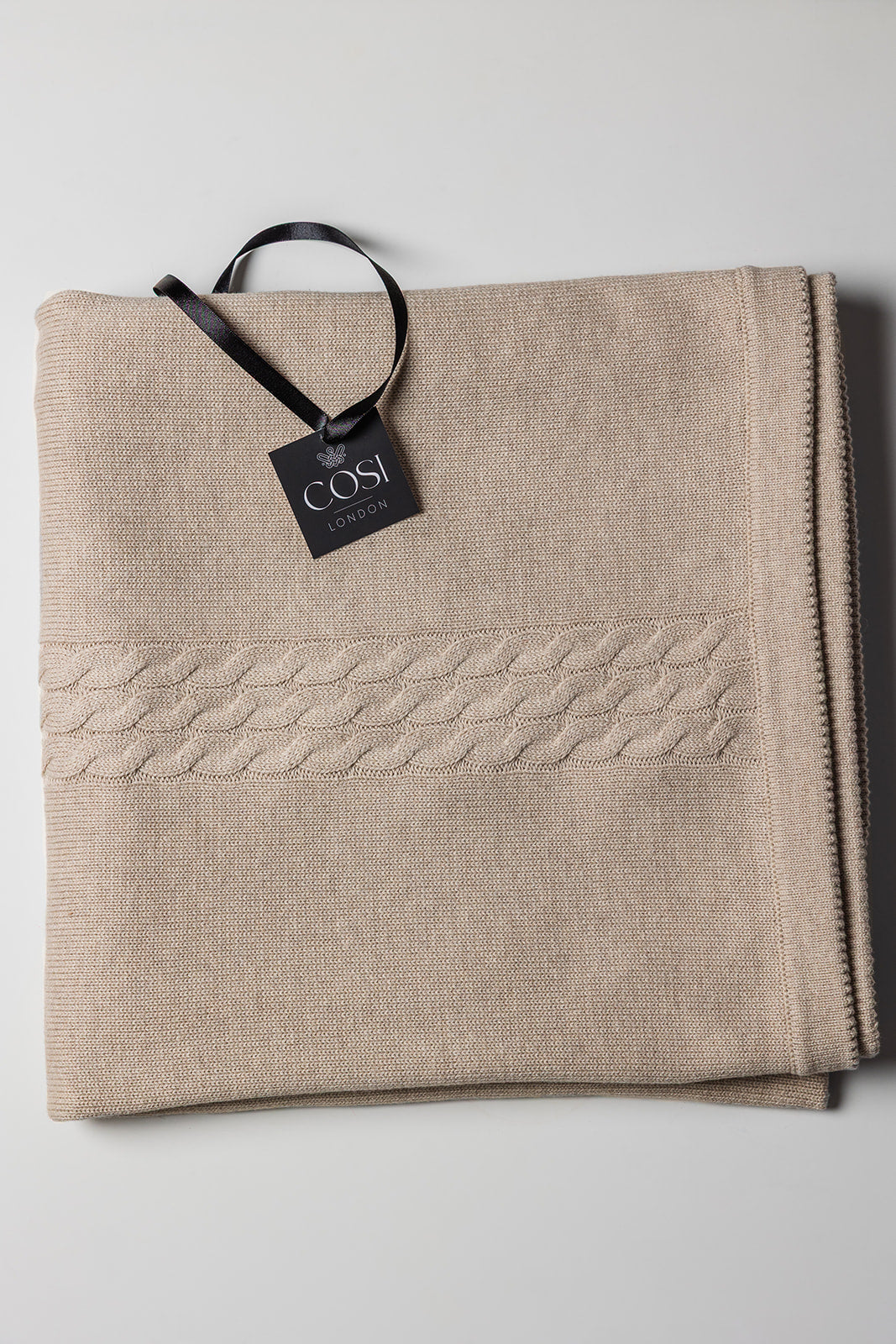 Merino Blend Knitted Cable Plain Throw - Stone Moonbeam