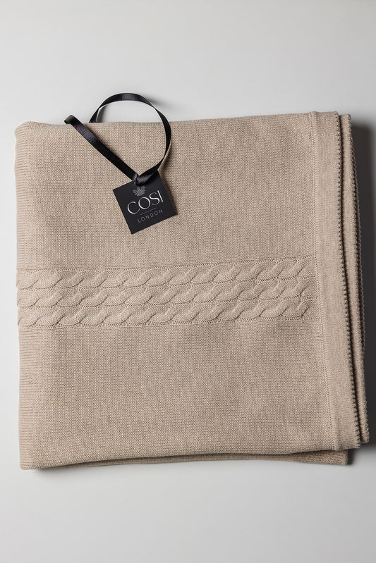 Merino Blend Knitted Cable Plain Throw - Stone Moonbeam