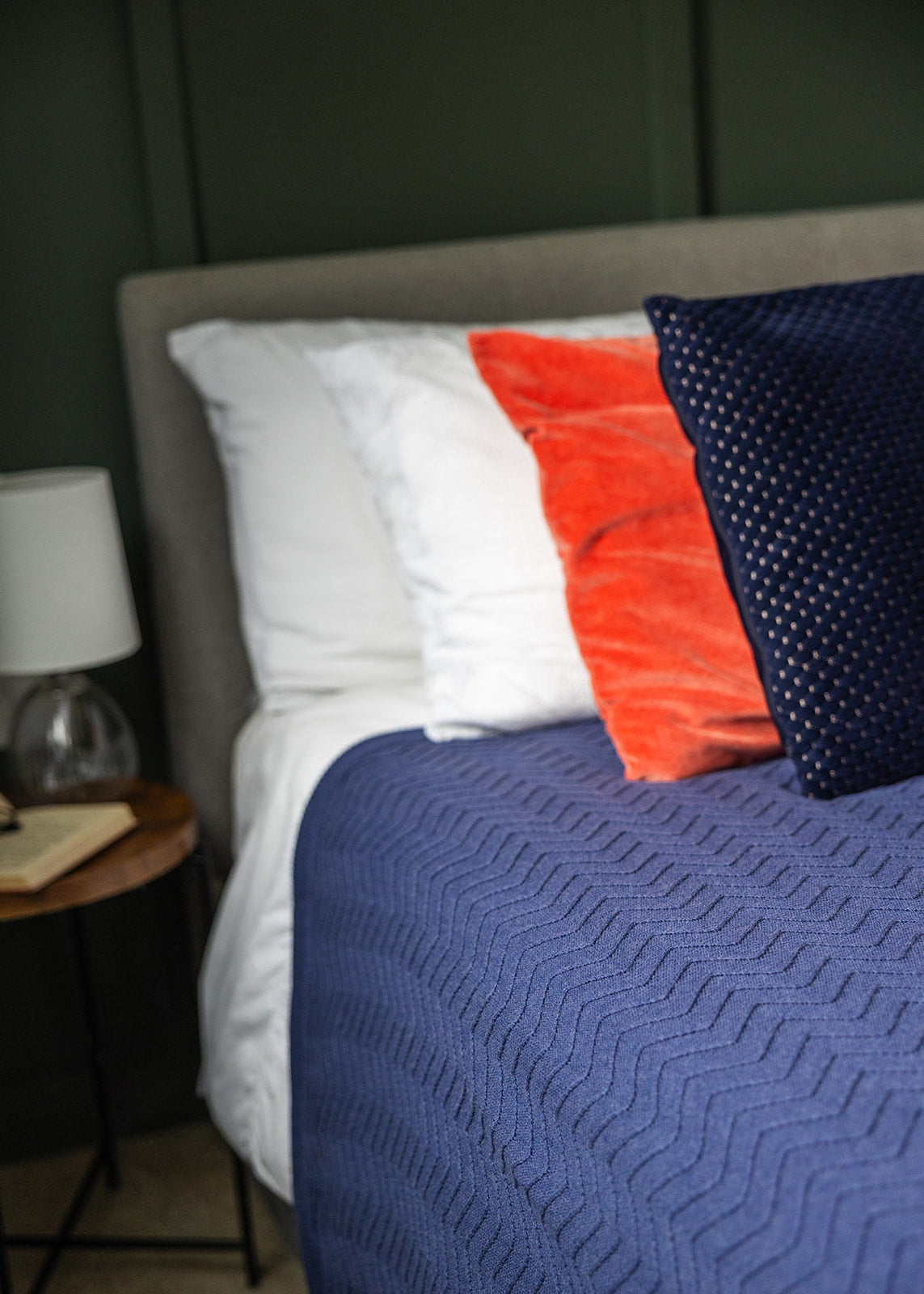 Merino blend Knitted ZigZag Ribbed Throw - Deep Cobalt Blue