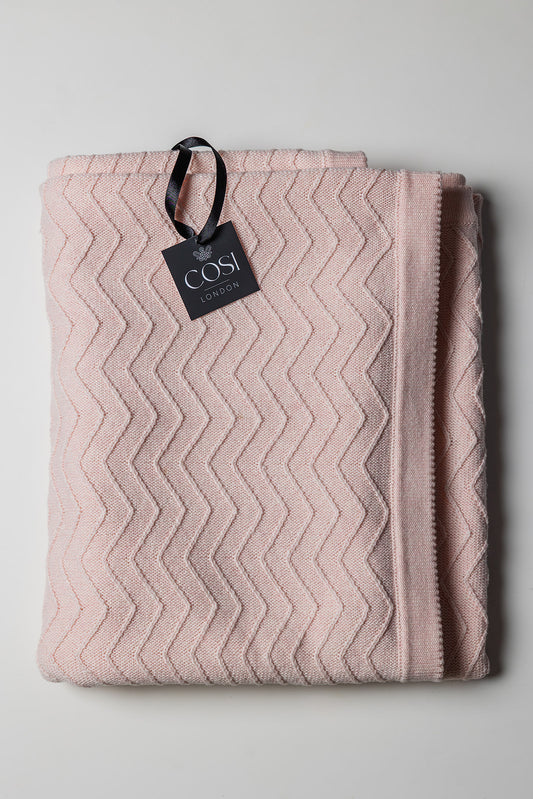 Merino Blend Knitted ZigZag Ribbed Throw- Pink Delicacy